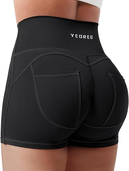 Denim Look Pocket Workout Shorts for Women Scrunch High Waisted