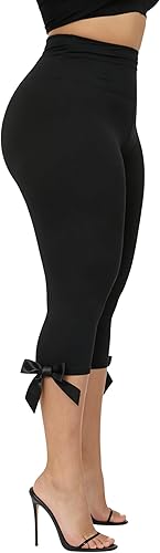 Women Skinny Capri Leggings Bow Tie Up Knee Length