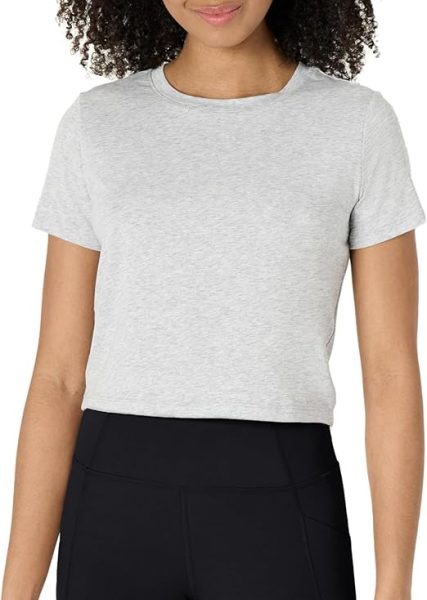 Women Active Soft Cotton Crewneck Short Sleeve Yoga Workout Lightweight Cropped T-Shirt