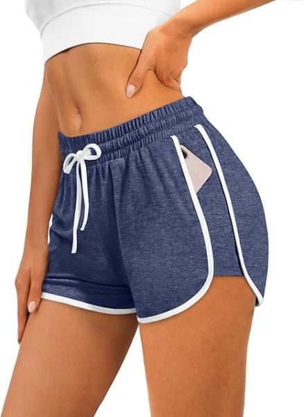 Womens Athletic Shorts with Pockets and Drawstring