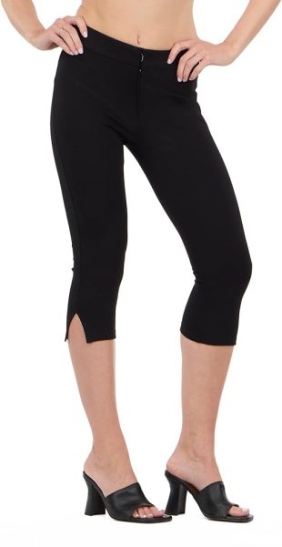 Women Capri Pants with Fold Over Waist and Bottom Slits