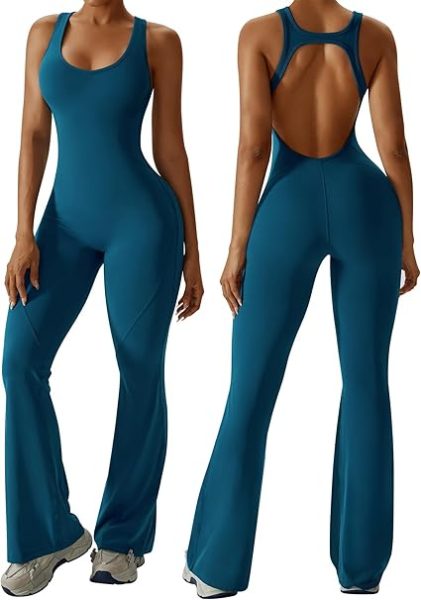 Womens Flare Jumpsuit with Bra Tummy Control Cutout Romper Workout Outfit For Wholesale
