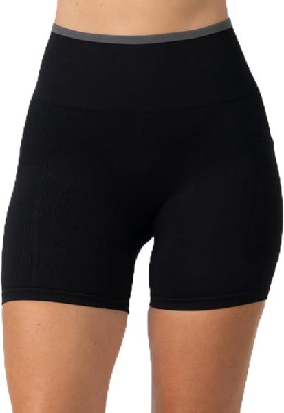 Women High Waisted Rib Biker Shorts with Side Pocket