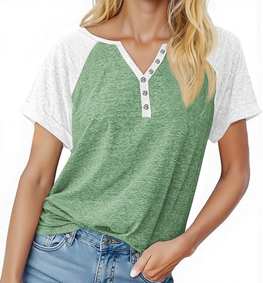 Womens Short Sleeve Summer Tops Henley V Neck T Shirts Wholesale