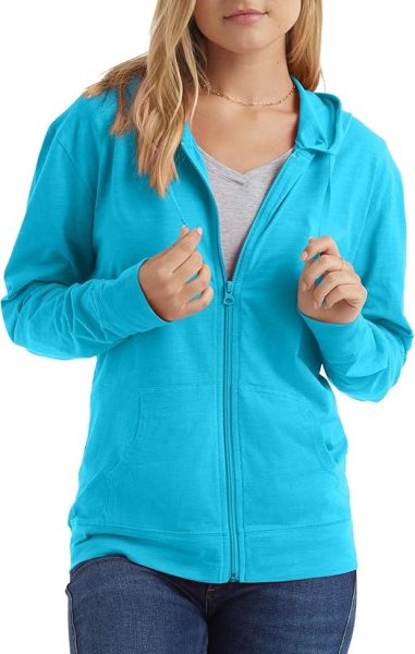Womens Slub Knit Full-zip Hoodie Textured Cotton Zip-up